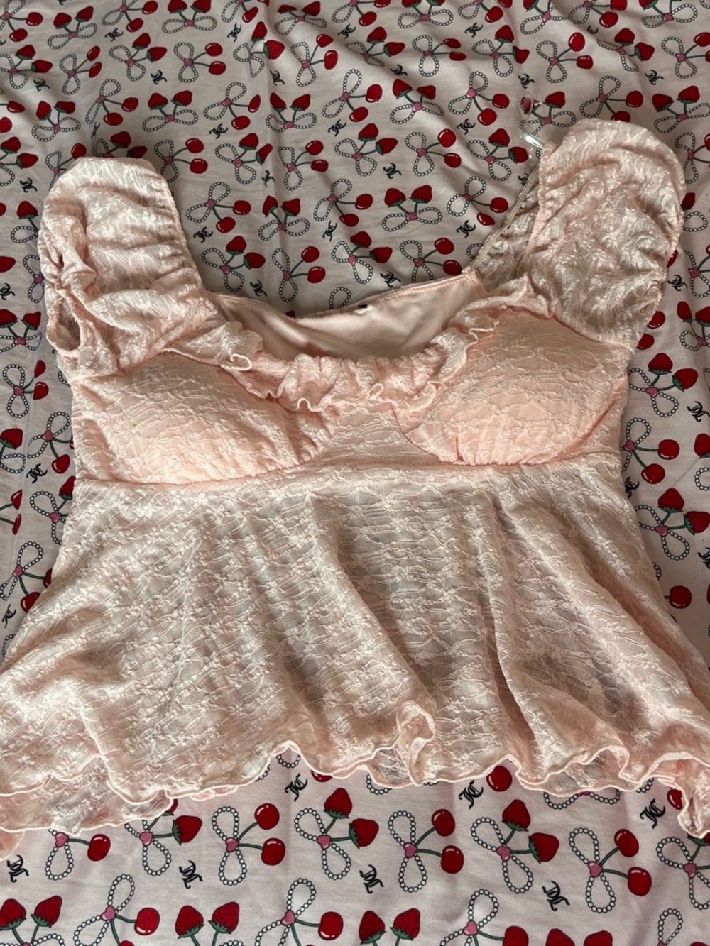 Delicate Pink Lace Peplum Camisole